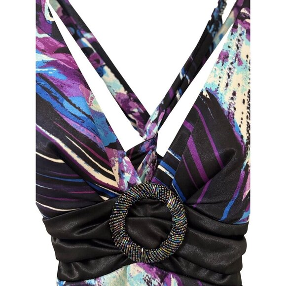 XOXO Womens Multicolor Maxi Dress Formal Gown Purple Black Medium - Picture 12 of 16